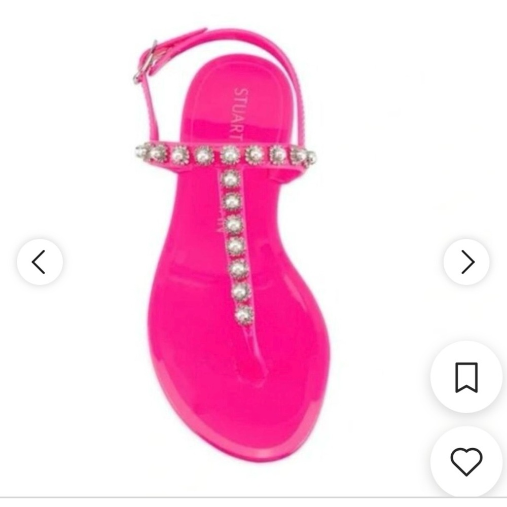 NEW STUART WEITZMAN Pearl Crystal-embellished Jelly Thong Sandals In Neon Pink